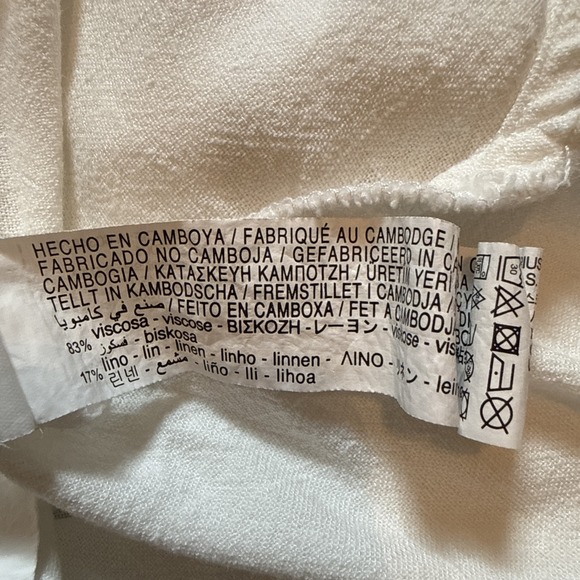 Stradivarius White Linen Blend Roll Tab Sleeve Utility Belted Shirt Size Medium - Picture 9 of 9